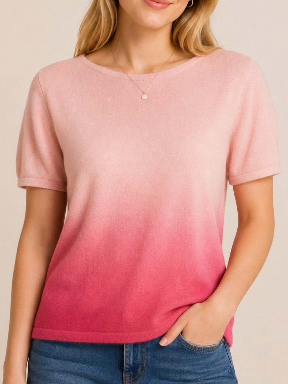 EMMA JAMES Candy Pastel Pink Ombre Short Sleeve Summer Sweater